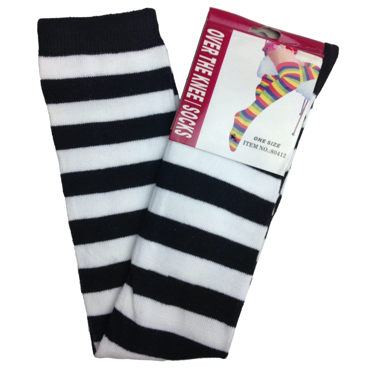 2pc Set Over The Knee Socks Striped Black White Yellow High Thigh Long Stocking