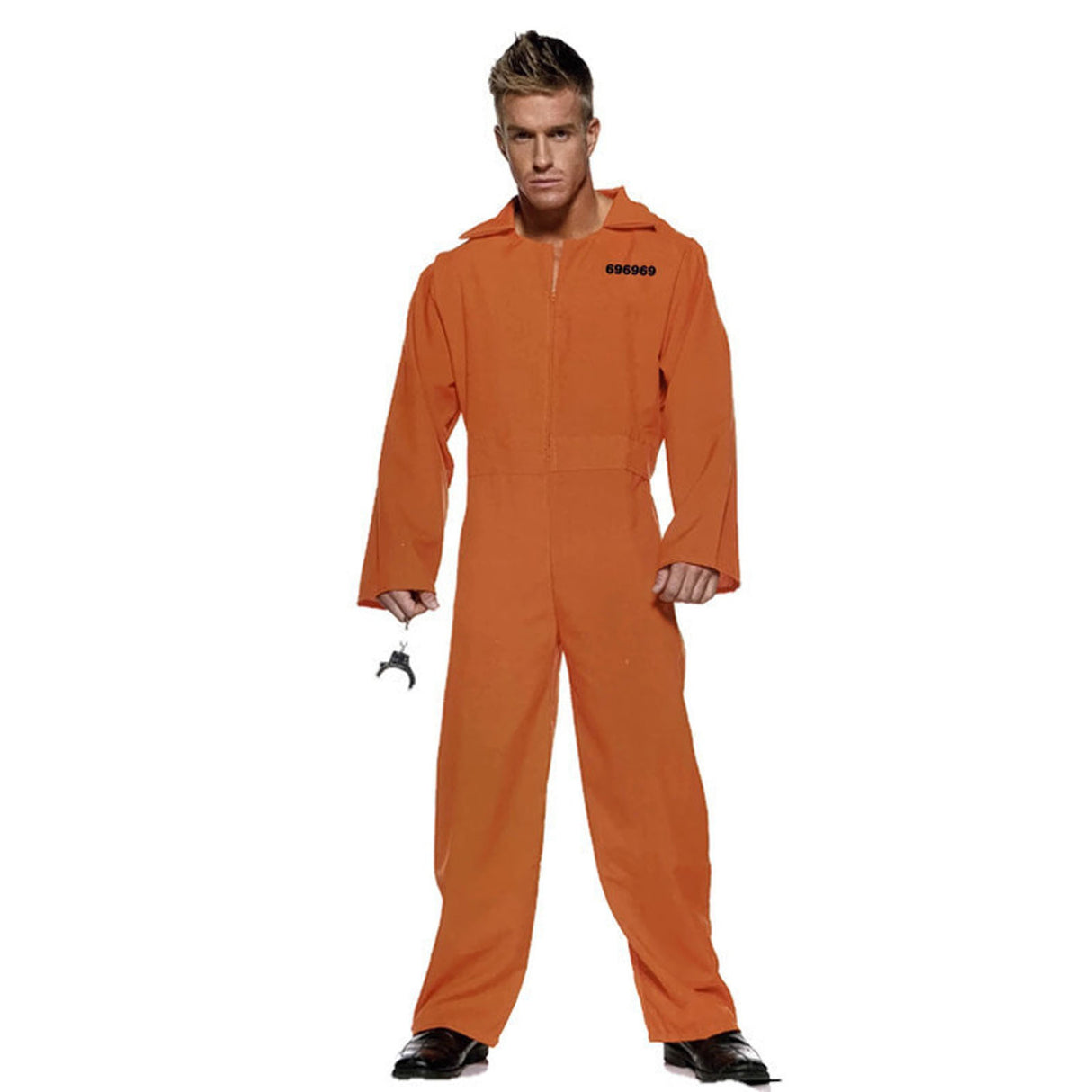 PRISONER COSTUME Plus Size Halloween Jail Convict Adult Outfit Long Sleeve - Orange