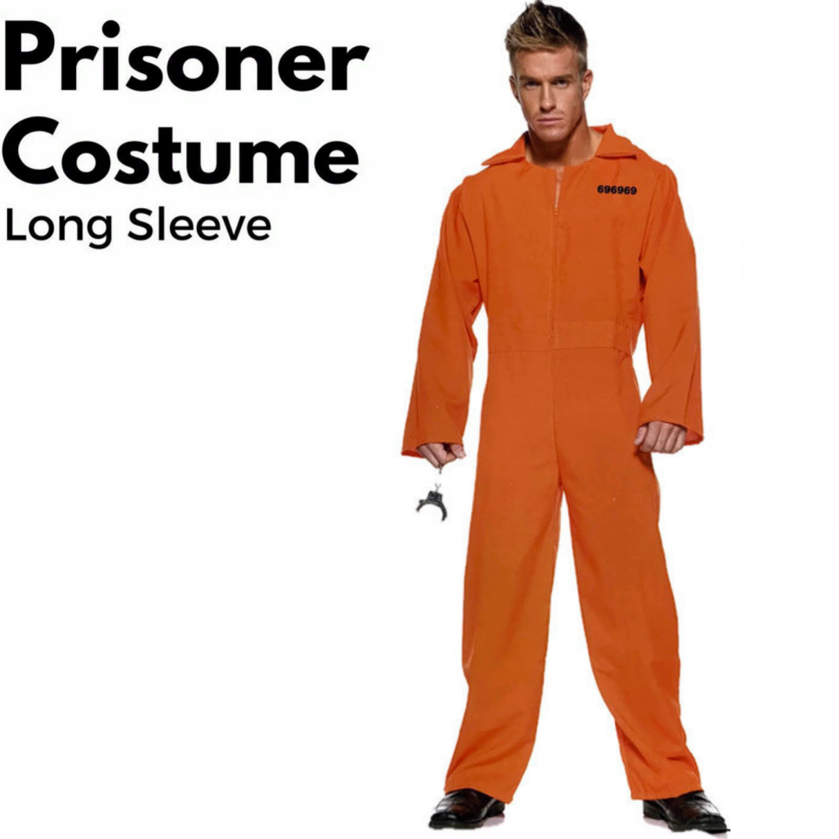 PRISONER COSTUME Plus Size Halloween Jail Convict Adult Outfit Long Sleeve - Orange