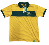 Olympic Socceroos Mens Chest Panel SS Football Polo Tee Shirt Soccer - Yellow/Green