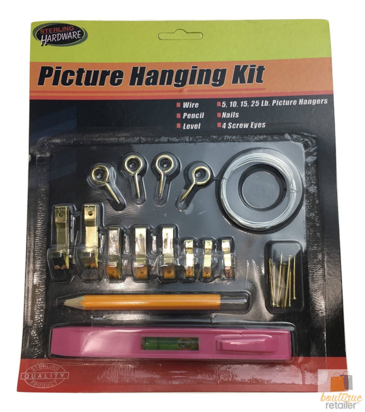 PICTURE HANGING KIT Set Wall Tools Pencil Spirit Level Screws Wire Hanger