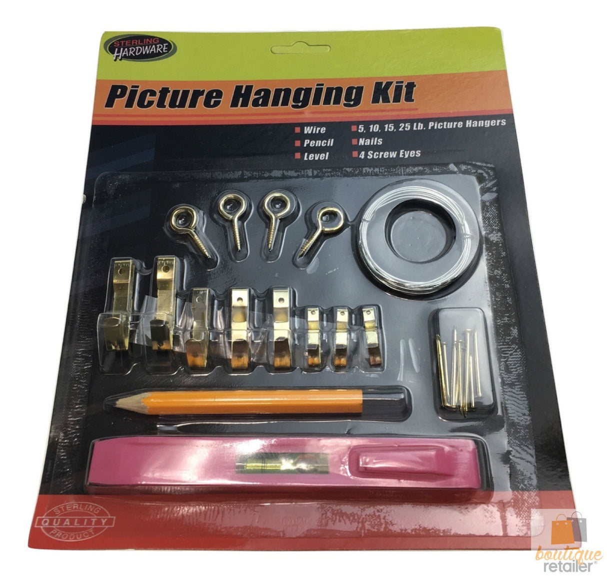 PICTURE HANGING KIT Set Wall Tools Pencil Spirit Level Screws Wire Hanger