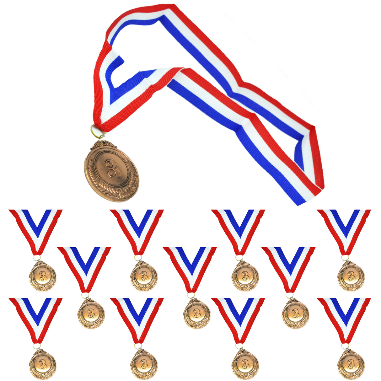 12x 3rd METAL BRONZE WINNER MEDALS Sports Day School 46cm Ribbon