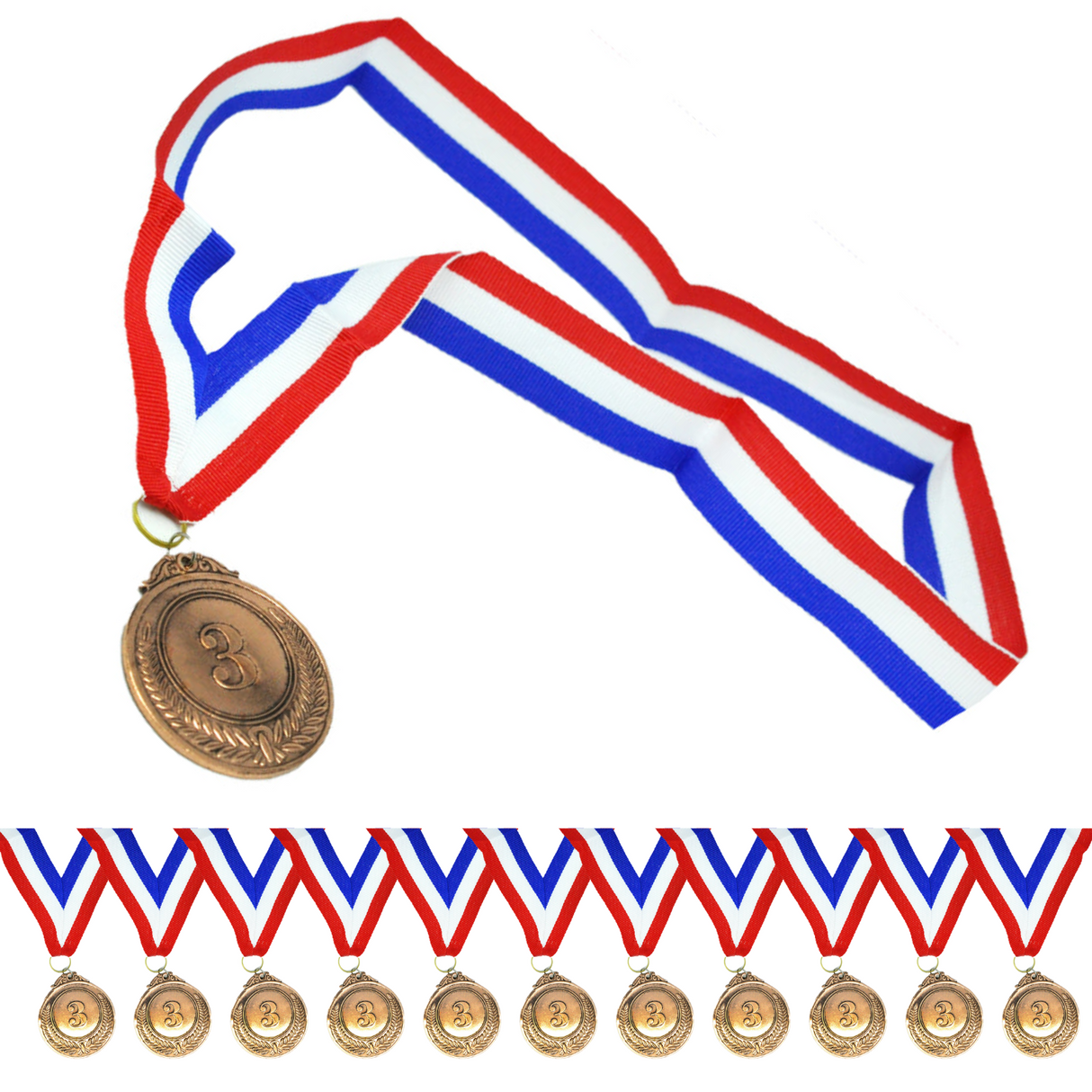 12x 3rd METAL BRONZE WINNER MEDALS Sports Day School 46cm Ribbon