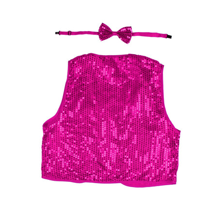 Kids Sequin Vest Bow Tie Set Costume 80s Party Dress Up Waistcoat - Hot Pink