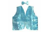 Kids Sequin Vest Bow Tie Set Costume 80s Party Dress Up Waistcoat - Sky Blue