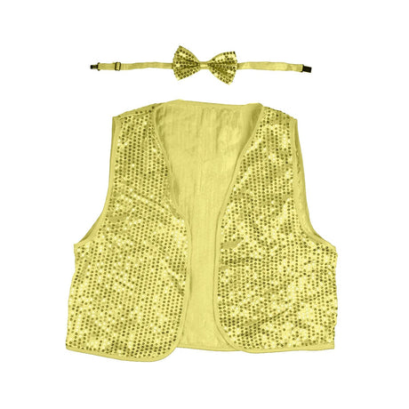 Kids Sequin Vest Bow Tie Set Costume 80s Party Dress Up Waistcoat - Gold/Yellow