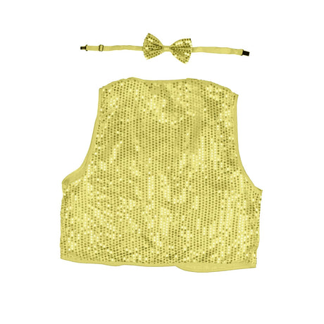 Kids Sequin Vest Bow Tie Set Costume 80s Party Dress Up Waistcoat - Gold/Yellow