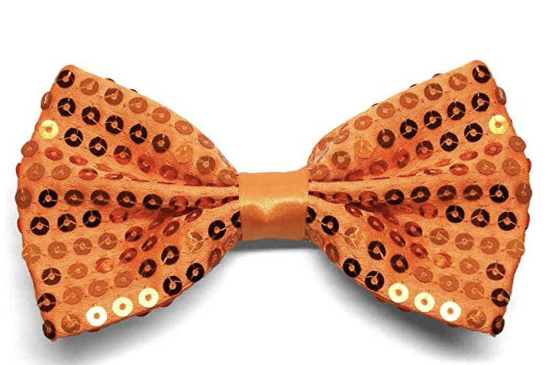 GLITTER SEQUIN BOW TIE Costume Fancy Dress Dance Fancy Shiny Party Bowtie - Orange