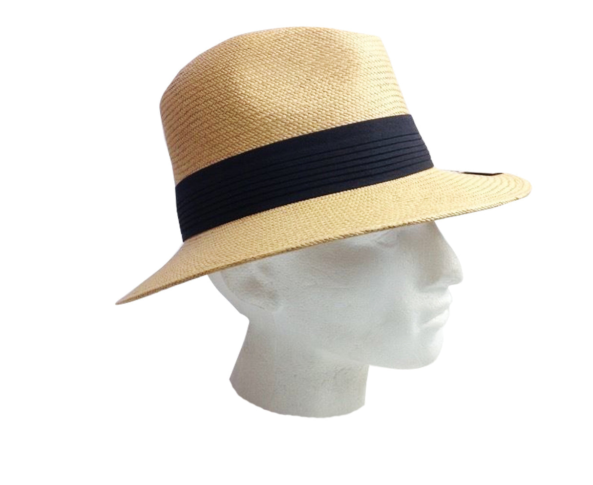 MELBOURNE HATS Fedora  Ecuadorian Palm Straw Hat Handwoven Summer Panama Trilby - Natural