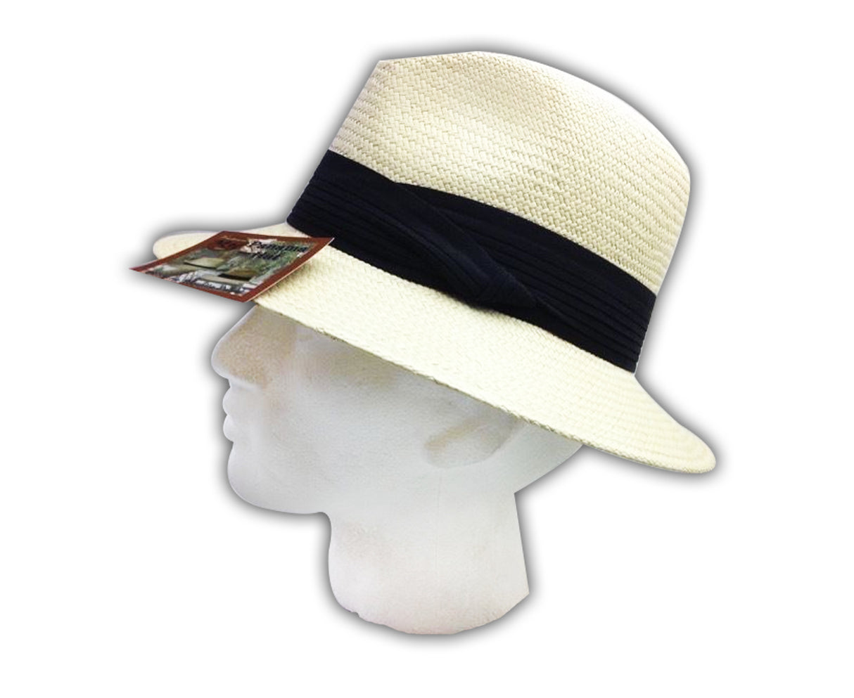 MELBOURNE HATS Fedora  Ecuadorian Palm Straw Hat Handwoven Summer Panama Trilby - Natural