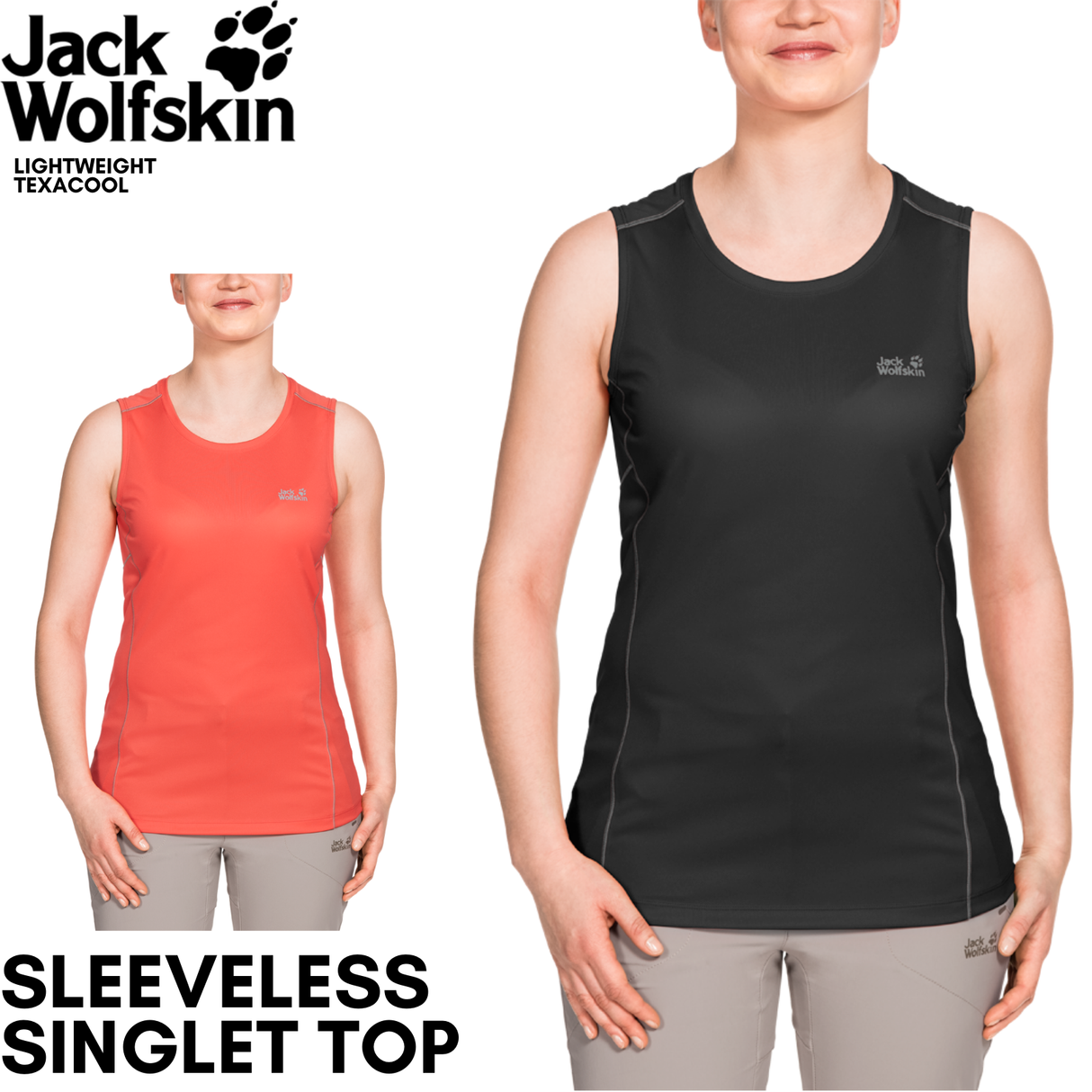 Jack Wolfskin Womens Singlet Top Sleeveless Active Sports Gym Running - Hot Coral