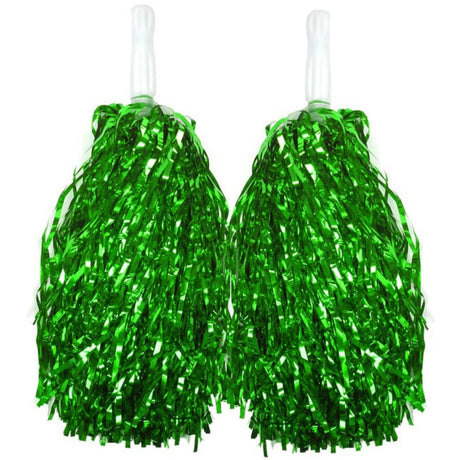 Green Metallic Cheerleading Pom Poms – Set of 2 w/ Easy-Grip Handles Australia Day