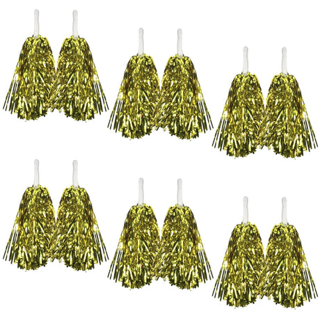 Yellow Metallic Cheerleading Pom Poms – Set of 6 with Easy-Grip Handles Australia Day