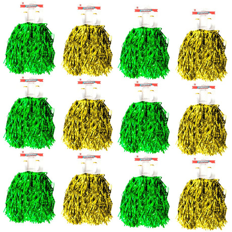 Green & Yellow Metallic Cheerleading Pom Poms – 12-Pack (6 Green Pairs & 6 Yellow Pairs) Australia Day