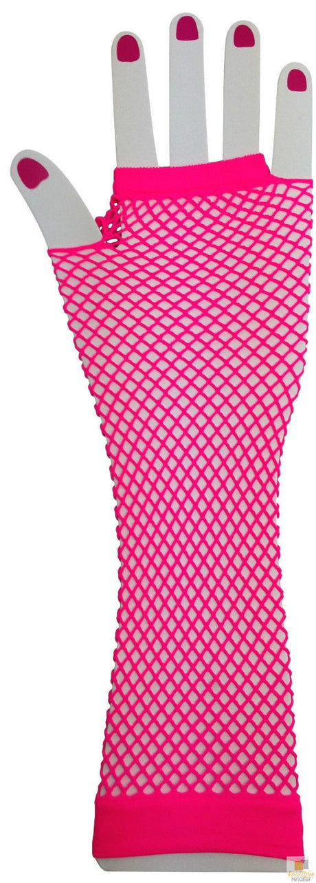 FISHNET GLOVES Fingerless Elbow Length 70s 80s Womens Costume Party Dance - Orange