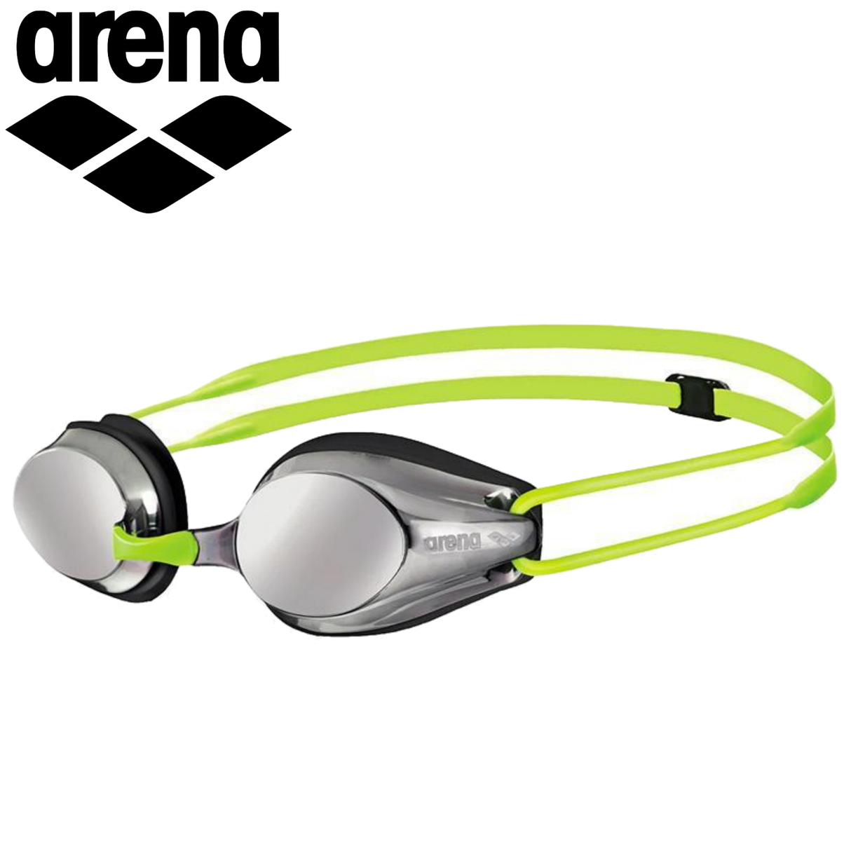 Arena Racing Tracks Junior Mirror Swimming Goggles - Silver/Black/Fluro Yellow