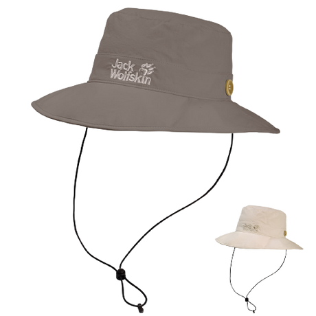 Jack Wolfskin Wide Brim Hat Hiking Fishing Outdoor Sun Supplex Mesh Cap - Light Sand