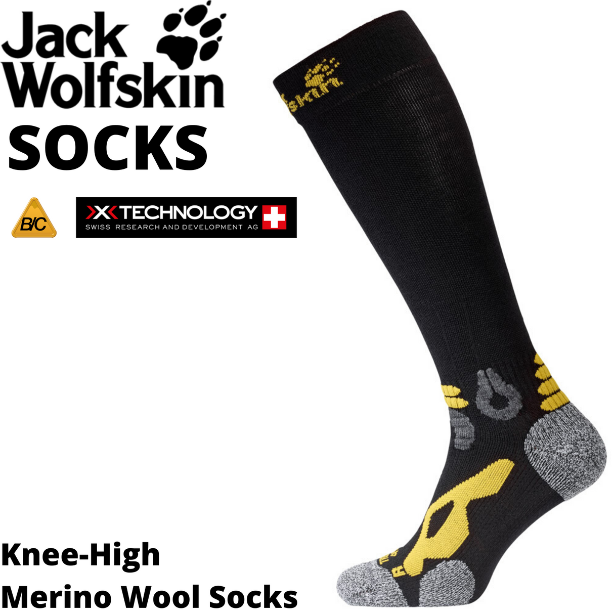 Jack Wolfskin Knee-High Trekking Merino Wool Compression Socks Hiking Warm