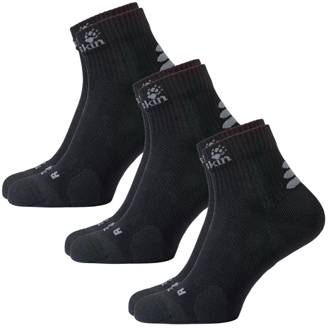 3x Jack Wolfskin Ankle Socks Travel Organic Cotton Mid Cut Hiking Trekking - Black