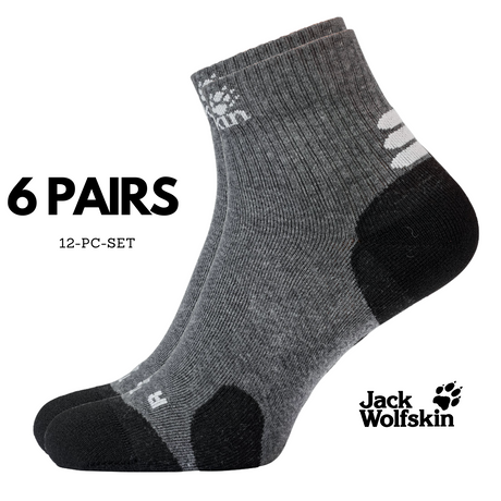 6 Pairs Jack Wolfskin Cotton Socks Travel Organic Mid Cut Hiking Trekking Ankle - Dark Grey