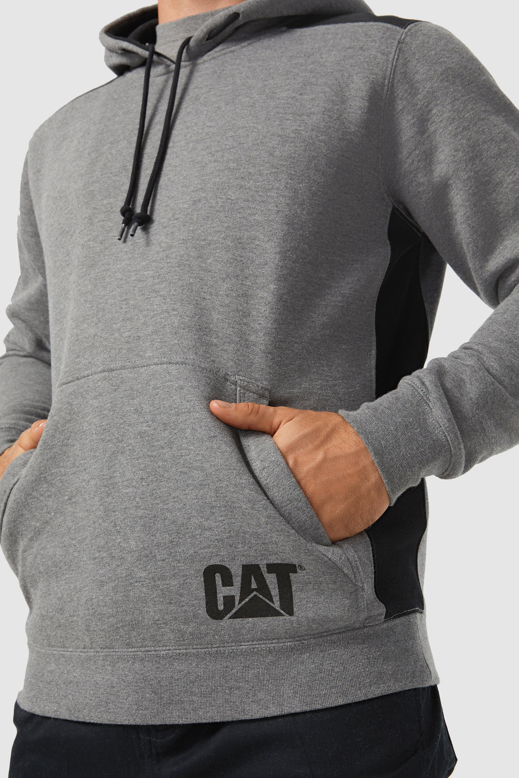 Caterpillar Logo Panel Hooded Sweatshirt Jumper Hoodie Warm Winter - Dark Heather Grey