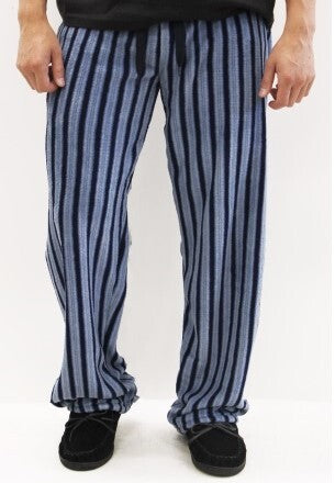 Mens Pyjama Pants Warm Winter Sleepwear PJ Pajamas  - Blue and Navy Stripes