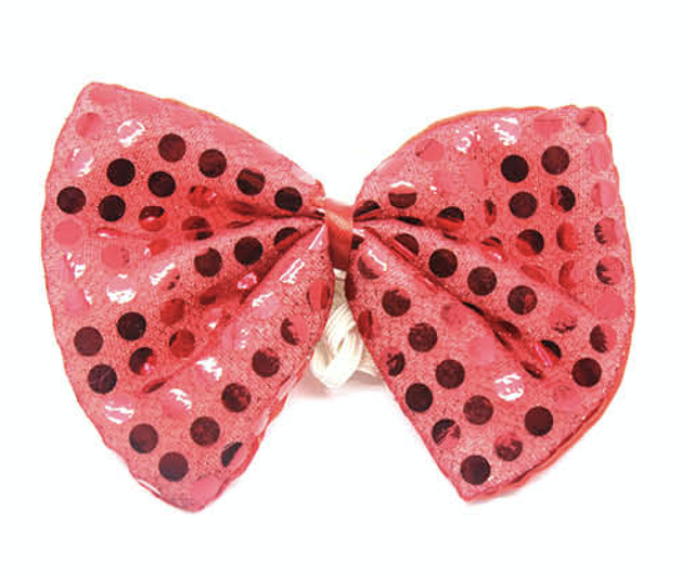 SEQUIN BOW TIE Polka Dots Bowtie Party Unisex Costume  13cm x 9cm Clown - Red