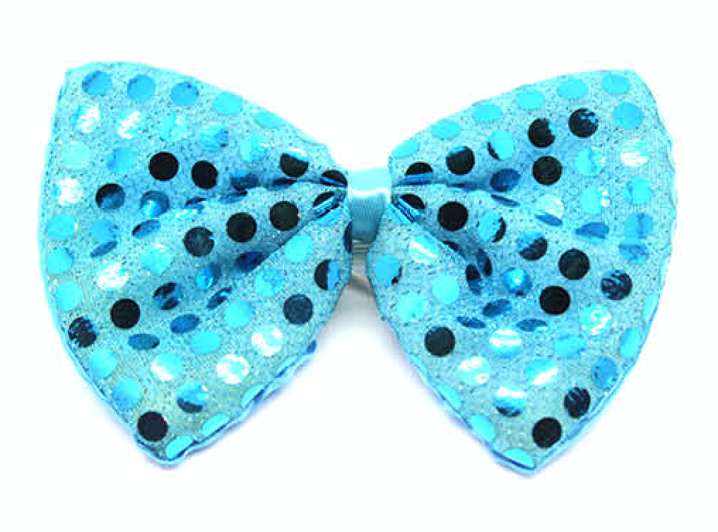 SEQUIN BOW TIE Polka Dots Bowtie Party Unisex Costume  13cm x 9cm Clown - Sky Blue