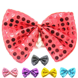 SEQUIN BOW TIE Polka Dots Bowtie Party Unisex Costume  13cm x 9cm Clown - Sky Blue