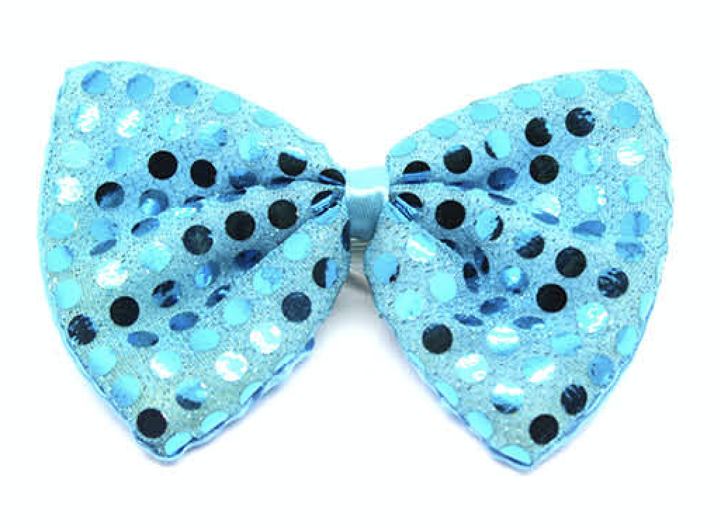 SEQUIN BOW TIE Polka Dots Bowtie Party Unisex Costume  13cm x 9cm Clown - Sky Blue