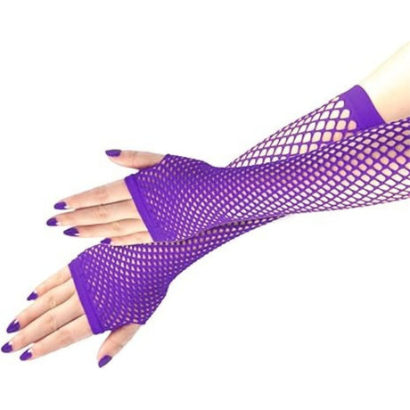 12x FISHNET GLOVES Fingerless Elbow Length 70s 80s Womens Costume Party BULK - Red