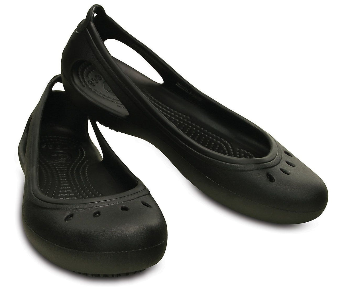 Crocs Womens Kadee Work Flat Relaxed Fit Shoes Slip On Flats Slippers - Black