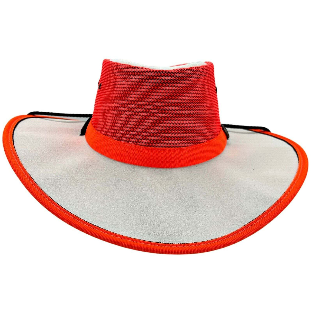 Jacaru Hi Vis Safety Hat Fluro Canvas Vented Summer Wide Brim - White/Orange