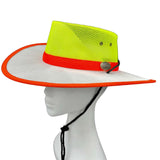 Jacaru Hi Vis Safety Hat Fluro Canvas Vented Summer Wide Brim - White/Yellow