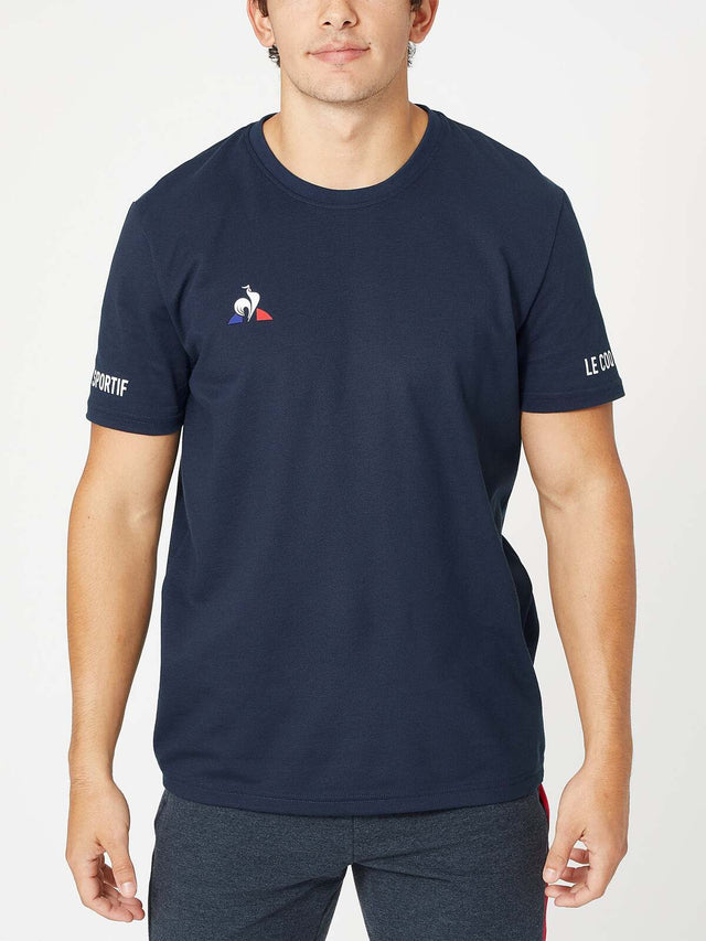 Le Coq Sportif Mens Tennis Padel Sports T Shirt Top Tee Short Sleeve - Navy Blue