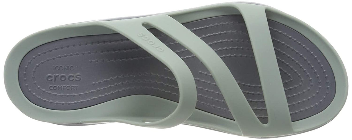 Crocs Womens Swiftwater Sandals Flip Flops Thongs Summer - Dusty Green/Charcoal