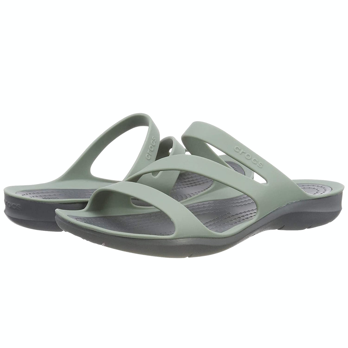 Crocs Womens Swiftwater Sandals Flip Flops Thongs Summer - Dusty Green/Charcoal