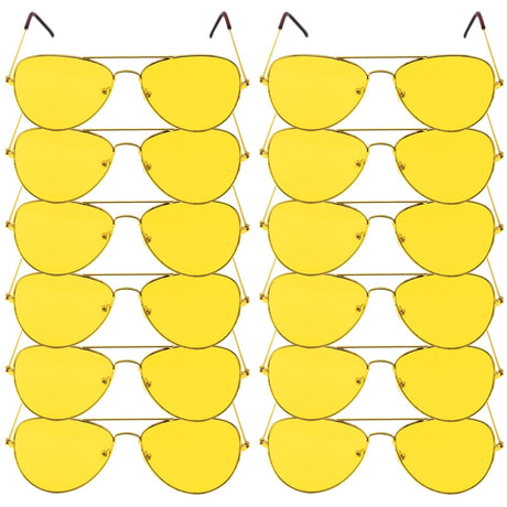 12x Yellow Aviator Party Glasses – Fun Novelty Accessory Australia Day Green Gold Bulk