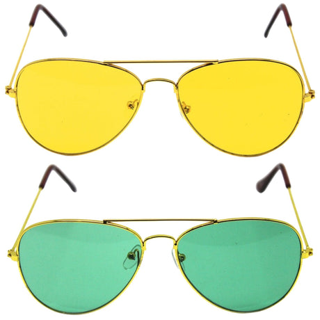 2x Green and Yellow Gold Aviator Party Glasses – Fun Novelty Set Australia Day