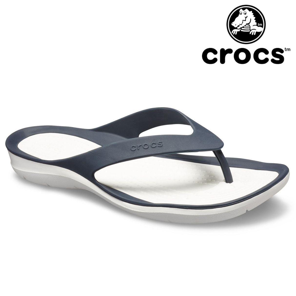 Crocs Womens Swiftwater Flip Flops Thongs - Navy/White