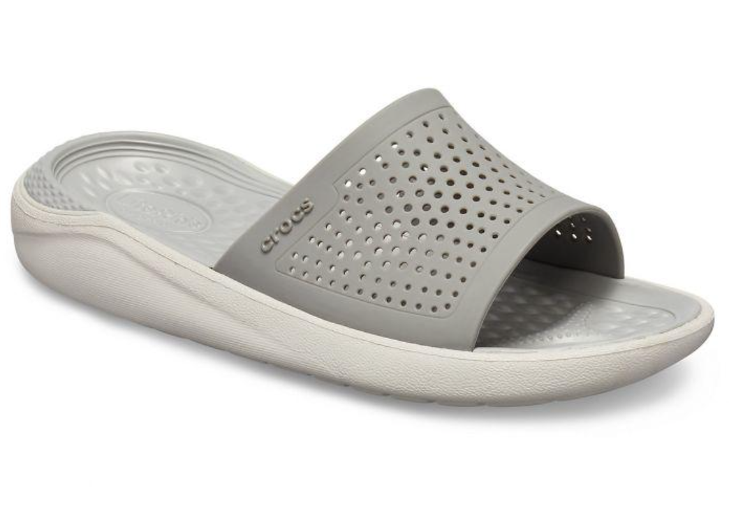 Crocs Unisex LiteRide Slide Thongs Flip Flops Sandals - Smoke/Pearl White