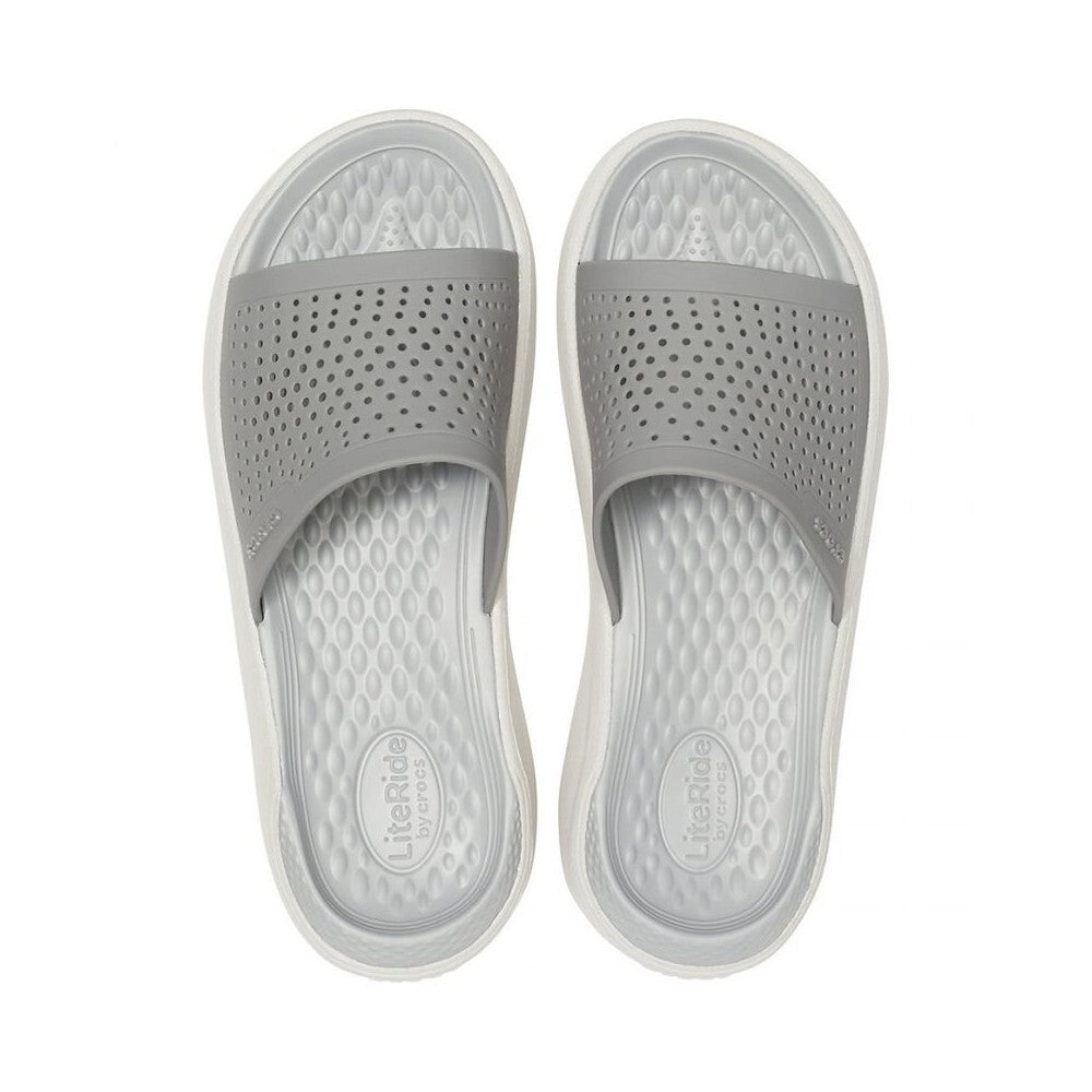 Crocs Unisex LiteRide Slide Thongs Flip Flops Sandals - Smoke/Pearl White