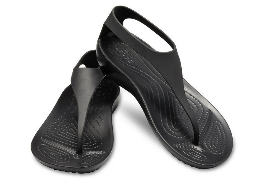 Crocs Womens Serena Flip Flop Thongs Summer Beach Shoes Sandals - Black/Black