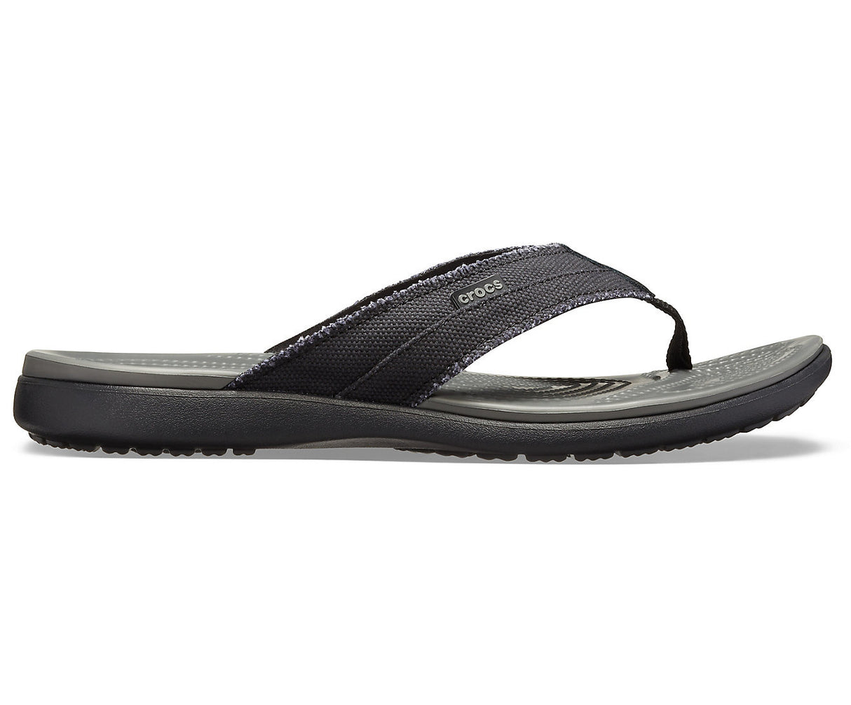 Crocs Mens Santa Cruz Canvas Flip Flops Thongs Comfortable - Black/Slate Grey