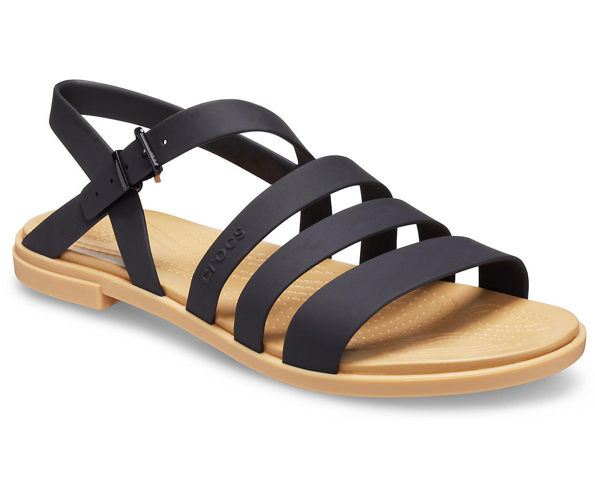 Crocs Tulum Women's Sandals Open Toe Flats Slip On Thongs Summer - Black/Tan