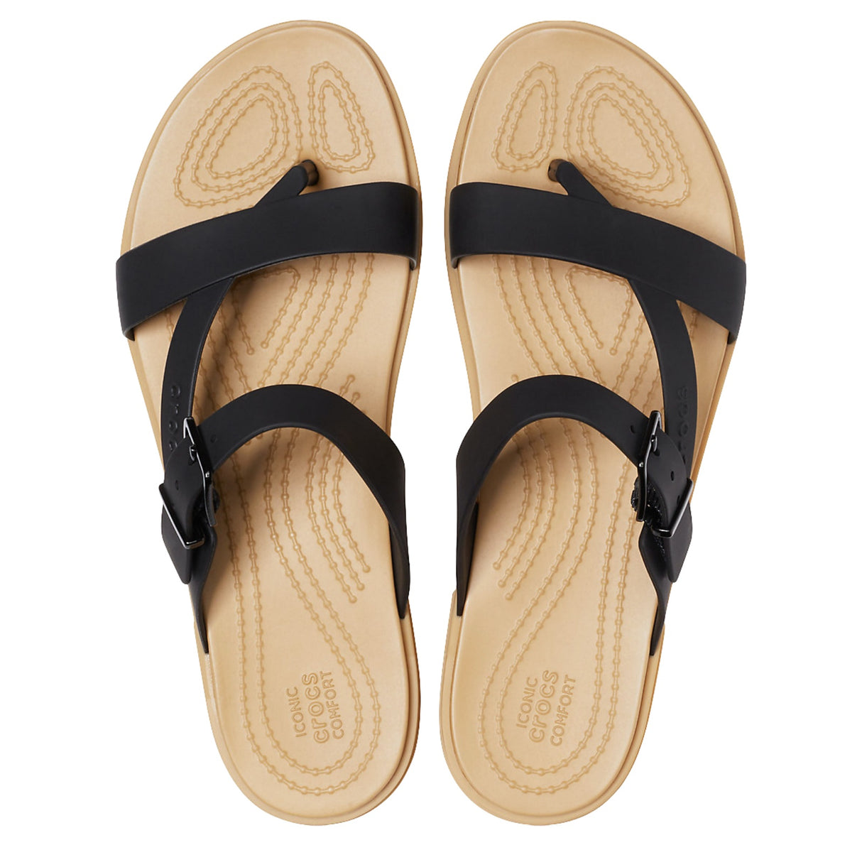 Crocs Tulum Toe Post Womens Sandals Thongs Flip Flops Flats Summer - Black/Tan