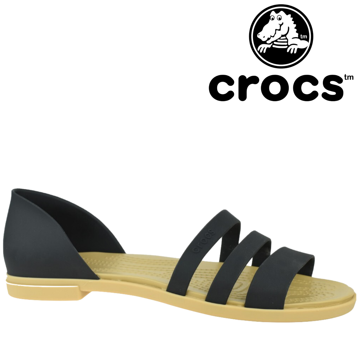 Crocs Womens Tulum Open Flat Ladies Shoes Sandals Slip-on - Black/Tan