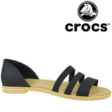 Crocs Womens Tulum Open Flat Ladies Shoes Sandals Slip-on - Black/Tan