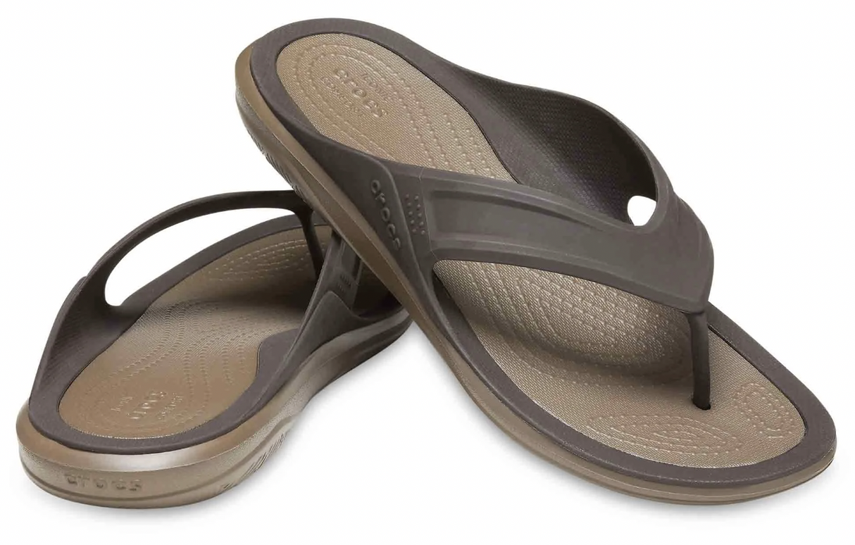 Crocs Mens Swiftwater Wave Flip Flops Ultralightweight Thongs - Espresso/Walnut